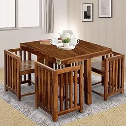 BADHEE Solid Sheesham Wood 4 Seater Dining Table Set Wooden Dining Table with 4 Wooden Chairs for Your Living Room Walnut Finish Matte Polish (Modern)-picture-19