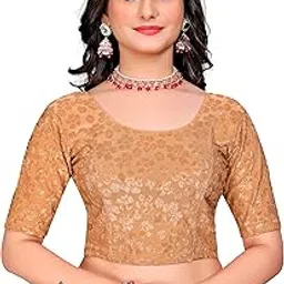 heefee Women's Readymade Saree Blouse – Round Neck, Half Sleeve, Stretchable Fabric, Ready to Wear Blouse for Saree-picture-39
