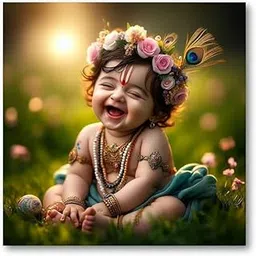 BLACKARTO Hindu Deity Baby Krishna 12" x 12" Photo Posters For Pregnant Women, Self Adhesive Premium Matte Vinyl Cute Bal Gopal Full HD Poster For Room Decoration 30 x 30 cms (Art-B, Pack Of 1)-image-40