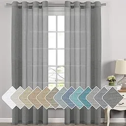 Cotton Linen Plain Sheer Net Curtains for Door 11 Feet Long, Charcoal Grey, Pack of 2 Set-picture-47