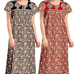 yukata Nighty for Women Cotton Printed Maxi Gown Ankle Length Nighty Night Dress Gown for Women Maxi - Free Size (Pack of 2)-picture-16
