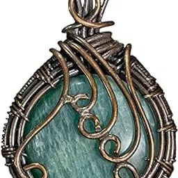 Handcrafted Wire Wrapped Amazonite Teardrop Pendant, Copper Bronze Finish, Natural Stone Jewellery-picture-42