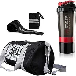jais boy - we made for young generation Body bulding Gym Bag Combo Sports Bag Men's Combo of Leather Gym Bag, Black Wrist Support Band and Spider Shaker Bottle (red)-picture-19