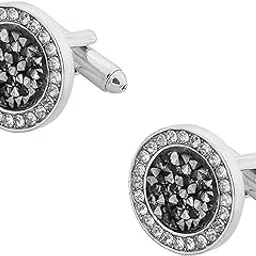peora Silver Plated Black Round Shape Stylish Fancy Cufflinks Bussiness & Occasion Gift for Men & Boys-picture-32