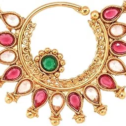 saraf rs jewellery Red Polki Studded Modern Nose Ring-picture-41