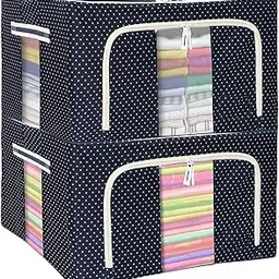 Fabric Clothes Storage Box for Wardrobe Cloth, Saree, Towel, Blanket Foldable Organizer Bag with Steel Frame, Top and Front Zipper Open Bags (66L)-picture-29