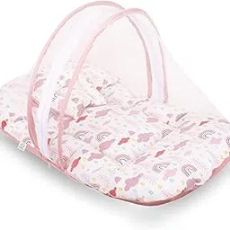 The Homie Mommy Baby Bed with Mosquito Net, Mattress for 0-12 Months Baby, Baby Mosquito Protection Bed, Size: 77cm x 48cm,100% Cotton Portable & Foldable Bed with Pillow (Dreamy Skies)-picture-10