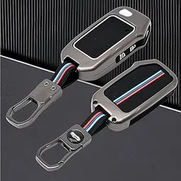 KMH Keychain Metal Shell & Soft Silicone Car Smart Key Cover Compatible with Kia Seltos 2023 Facelift HTX | Carens X Line 3 Push Button Smart Key Shell Case Holder Protector Pack of 1-picture-69