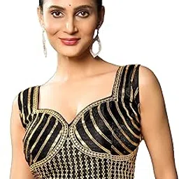 Women'S Readymade Sleeveless Sweetheart Neck Back Hook Open Saree Fancy Blouse Material: Milan Silk-image-21