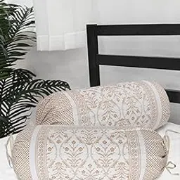 Clasiko® Cotton Bolster Covers; Set of 2; 220 TC; White Gold Floral; 30x15 Inches-picture-26