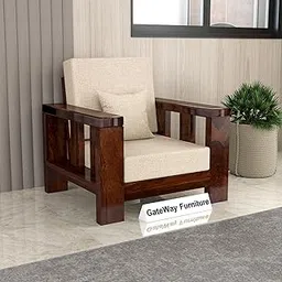 GateWay Furniture Solid Sheesham Wood Single Seater Sofa Chair for Living Room - Single Sofa Chair Wooden Sofa Single Seater with Comfortable Cushion Seating (Walnut, Danny 1 Seater)-image-8