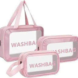 3 Pieces Makeup Bag for Home & Travel Organizer Bags -Cosmetic Toiletry Storage Bag for Cosmetics, Brushes, Accessories Pouch-Travelling Washbags Vanity Kit for Women, Girls (Pink)-picture-56