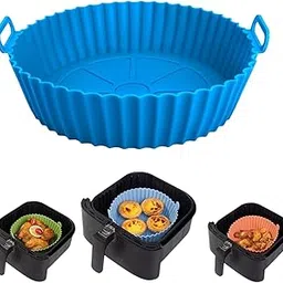 Air Fryer Liners I Round Silicone Basket Baking Tray I Pot with Ear Handles I Nonstick Reusable Heat Resistant I Cooking Oven Insert Accessories - Multicolor (2)-image-45