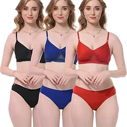 luzwe Bra Panty Set for Women Polycotton Padded Non-Wired Lingerie Set Combo Pack of 3-picture-41