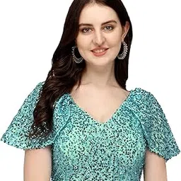 pujia mills Women's Velvet Sequin Work Cape Sleeve Readymade Blouse-picture-38