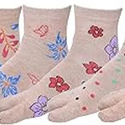 hivata Women Printed Socks Winter Woolen Ankle Length Thermal Thumb Socks, 100% Warm Super Hot for Women Socks For Girls in Skin Color Free Size in Assorted Design (Pack of 5 Pair) Beige Color-picture-46
