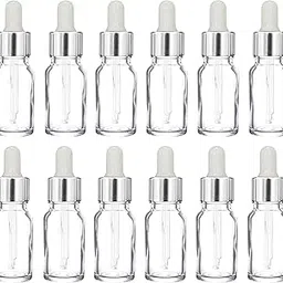 Mkd2 Rise 10 ML Clear/Transparent Round Empty Glass Bottle + Dropper + Silver Ring + Silcon White Teat (Pack of 12) Refillable, Leak Proof For Essential Oils, Perfumes-picture-21