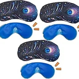 Samtrish Printed Eye Mask For Sleeping Men Women With Cooling Gel For Night Deep Sleep, Dark Circles, Puffy Eye's,Dry Eyes stylish peacock feather sleep mask | Pack of 3-image-52