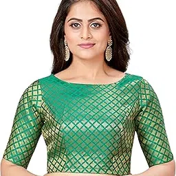 Women's Brocade Elbow Length Sleeves Readymade Saree Blouse-image-49