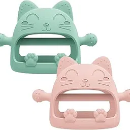 Baby Teething Toys for Babies 0-6 Months-Baby Teether,Anti-Drop Silicone Mitten Teething Toy for Soothing Sore Gums,Teething Pacifier,Baby Toys 6 to 12 Months-Ideal Baby Travel Essentials for Moms (Pink/Green)-picture-65