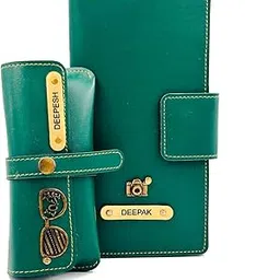 your gift studio Customized Leather Travel Wallet with Glasses Cover | Personalized Travel Organizer Gift Set for Men and Women with Name and Charm (Green)-picture-35