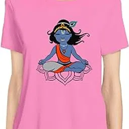 Pooplu Women's Regular Fit Krishna Yoga Cotton Graphic Printed Round Neck Half Sleeves Multicolour Yoga Tshirt. Yoga, Gym, Exercise, Fitness, Symbol Pootlu Tshirts-image-0