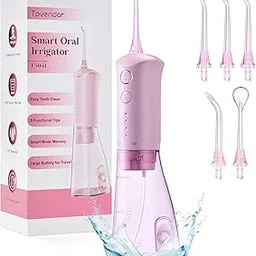 TOVENDOR Water Dental Flosser, Rechargeable Dental Oral Irrigator - 3 Modes, 5 Tips for Teeth Cleaning, Family Oral Health, Portable 300ML Large Water Tank Water Flosser, IPX7 Waterproof (Pink)-image-28