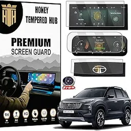 HONEY TEMPERED HUB (4 PACK) SCREEN GUARD For ( NEW TATA SAFARI 2023 FACELIFT ) ACCOMPLISHED ACCOMPLISHED+ PLUS / 12.3 INCH INFOTAINMENT + INSTRUMENT CLUSTER + STEERING + Gear Knob GUARD / Car Stereo Digital Screen Accessories 2024 [Not Tempered Glass] 12.3 INCH-picture-16