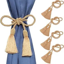 MALANOV 4 Pack Curtain Tiebacks Handmade Decorative Curtain Holdbacks Rope with Tassel - Gold-image-1