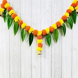 Akaar Decor Artificial Marigold Bandhanwar Door Hanging Toran | Diwali Decoration Items for Home Decor| Festive Decor| Office Decor| -(L:Approx. 3.5ft)-with Mango Leaves Decoration (Multi)-image-43