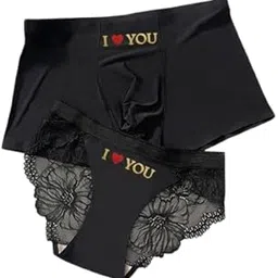 Black Printed Couple Lingerie Soft Silky Handfeel- Brief & Panty Gift for Girlfriend & Boyfriend-image-99