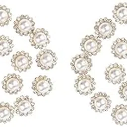 MERISHOPP 40 Pieces Faux Pearl Buttons Rhinestone Embellishments Flatback for DIY 12mm-image-6