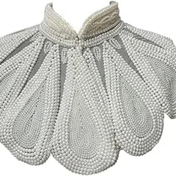 Net Cape Ponchos for Women – Embellished Beaded Poncho Cape Shrug – Handcrafted Necklace-Style Ethnic Shoulder Cape – Pearl & Stone Work Cover Up for Saree/Dress/Suit (Free Size)-image-31