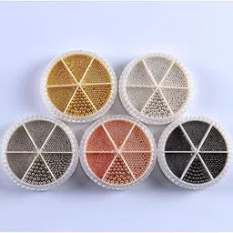 NPAH 3 Boxes 6 Grids Nail Art Tiny Steel Caviar Beads 0.8-3mm Mixed Size 3D Design Rose Gold Silver Jewelry Manicure DIY Decoration Metal Bead Nail Stud (Gold, Silver, Rose Pack of 3)-picture-36