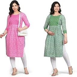 lerkiza Women Bandhani Print Anarkali Cotton Feeding Kurti Combo for Maternity wear | Feeding Kurti-picture-11