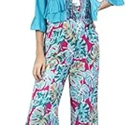 Women's Smocking Polka Dot Print Sleeveless Jumpsuit with 3/4 Sleeve Solid Shrug|Relaxed Fit Western Style Dress|Strap Shoulder One Piece|Casual Wear Outfit for Ladies (Navy Blue & White)-image-26