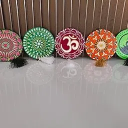LorSVen Art Gallery Handmade elegance with this set of 5 round MDF artworks. Each 9 cm piece features intricate Mandala art enhanced with Kundan embellishments, Compact yet eye-catching (LSVAG_015)-picture-31
