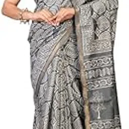 Anuttara Women's Black Bhagalpuri Cotton Silk Gold Border Discharge Hand Block Ethnic Saree With Blouse-picture-11