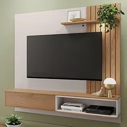 NISHAL Furniture TV Entertainment Wall Mount Unit Wall Panel For Tv Unit Up To 55 Inches Living Room Furniture (Brown & Off-White), Wood-picture-22