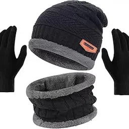bizarro.in Winter Woolen Cap, Neck warmer Scarf with Gloves set| Beanie style| 3 piece set| warm winter neck scarf, gloves and caps suitable for Men and Women|Stylish-picture-28