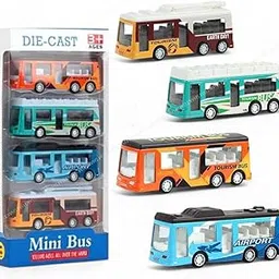 Diecast Alloy Toy Bus Set, Pullback Action Model, Pack of 4, Multicolour-picture-38