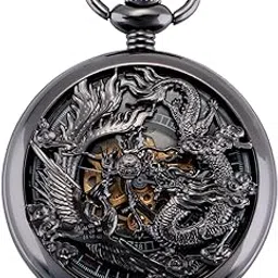 manchda Mechanical Pocket Watch for Men Women Dragon and Phoenix Pocket Watch with Chain-picture-30