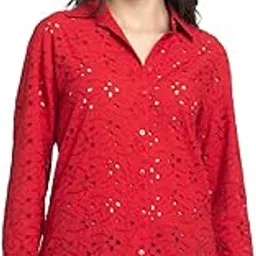 shaye Red Shirt Collar Schiffli Full Sleeves Casual Shirts for Women (0KG91Z51)-picture-34