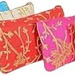 Bagsadda Ethnic Silk Embroidery Pouch for Women | Multicolor Zipper Clutch Bags | Return Gift for Baby Shower, Haldi & Wedding Functions-picture-48