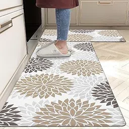 HomeCloud Boho Rubber Kitchen Mats for Floor Set of 2 Pcs | Non-Skid, Soft Absorbent Rugs for Kitchen, Laundry, and Hallway | 120x40cm, 40x60cm| 4mm Thickness (Boho_Beige)-picture-29