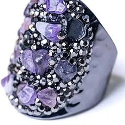 meow x Raw Amethyst Pieces & American Diamond Ring for Women | Adjustable Statement Crystal Jewelry | February Birthstone Ring | Calm & Protection Gift-picture-30