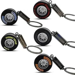 kyne Tyre Keychain with Wheel Rim Design, Black and Green, Compact Tyre Design keychain features a miniature tyre replica Car Logo Tyre Keychain-picture-48