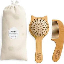 KitMik Cat Shape Baby Hair Brush & Comb Set – Natural Wood Baby Brush with Bamboo Bristles, Small Wooden Paddle Hair Brush + Wooden Comb | Gentle Scalp Massage & Hair Care for Newborns, Infants & Toddlers | Eco-Friendly Grooming Kit (Pack of 2)-image-99