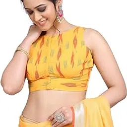 jisb Women's Ikkat Cotton Sleeveless Saree Blouse-picture-14