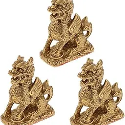 CALANDIS 3xPure Copper Brass Feng Shui Wealth Kylin Beast Statue Furnishing Ornament | Figurines-image-2